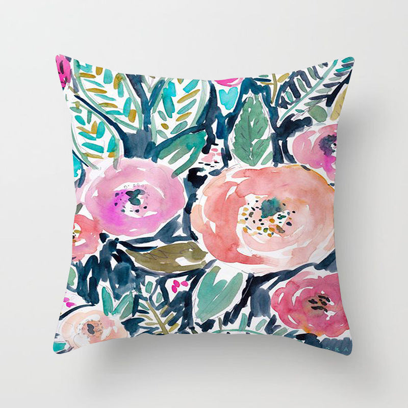 Home Decor Living Room Sofa Graffiti Flower Print Pillowcase Cover