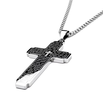 Men Stainless Steel Christian Bible Cross Religious Prayer Chain Big Pendant Necklace