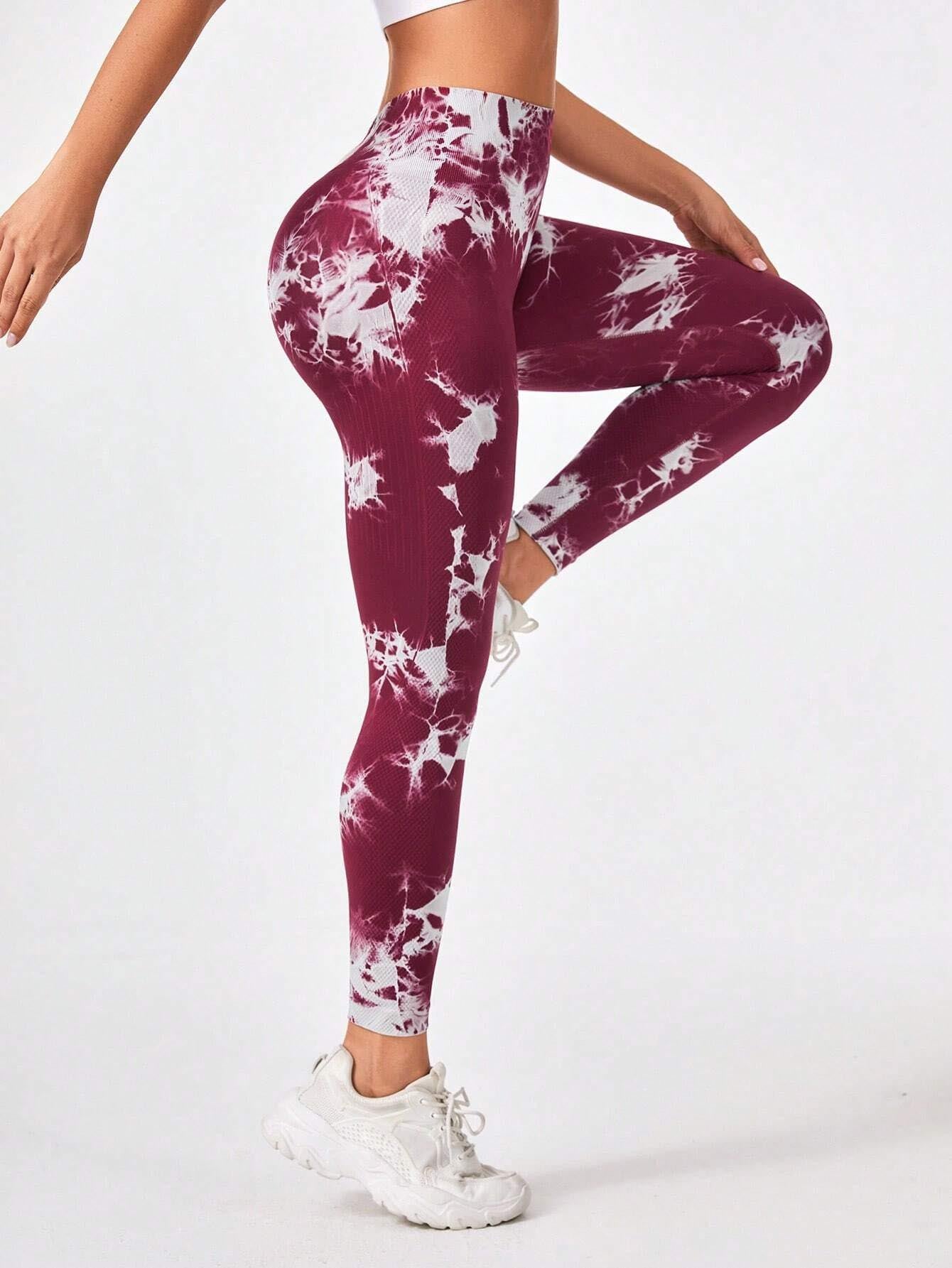 Women Tie Dye Workout High Waist Gym Seamless Scrunch Butt Lifting Elastic Tights Leggings Yoga Pants