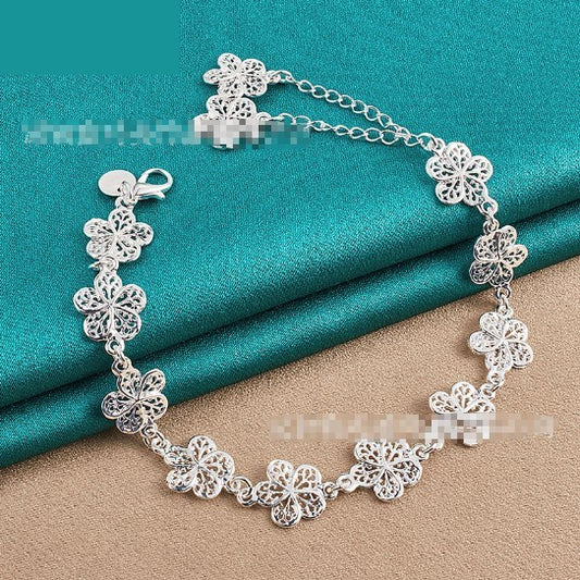 20cm Women Fashion Silver Flower Bracelets
