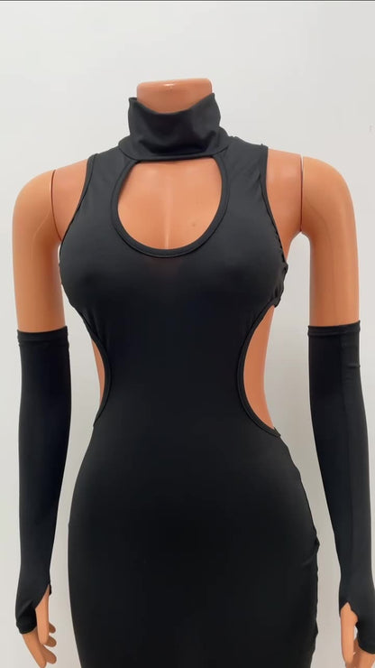 Women's Fashion Skinny Hollow Solid Color Nightclub Party Short Dress