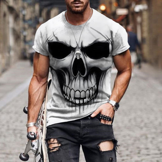 Men's Fashion Hip Hop Streetwear Head Skull 3D Digital Prints Tops Tees Shirt