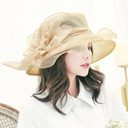 Women's Mesh Bowler Organza Wedding Travel Church Dress Sun Hat