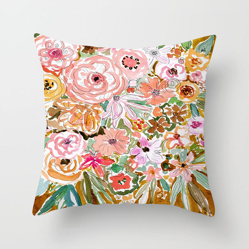 Home Decor Living Room Sofa Graffiti Flower Print Pillowcase Cover