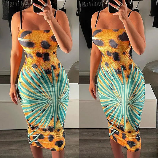 Women's Suspender Skinny Hip Club Party Midi Pencil Dress
