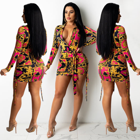 Fashion Sexy Digital Print Pleated Nightclub Party Dress