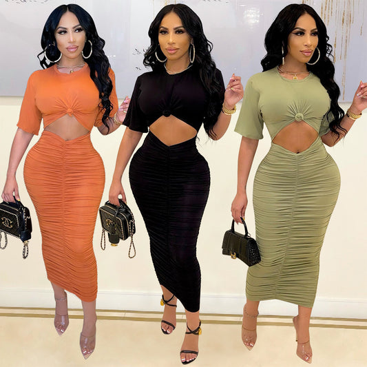Fashion Sexy Tight-Fitting Hollow Pleated Nightclub PartyDress