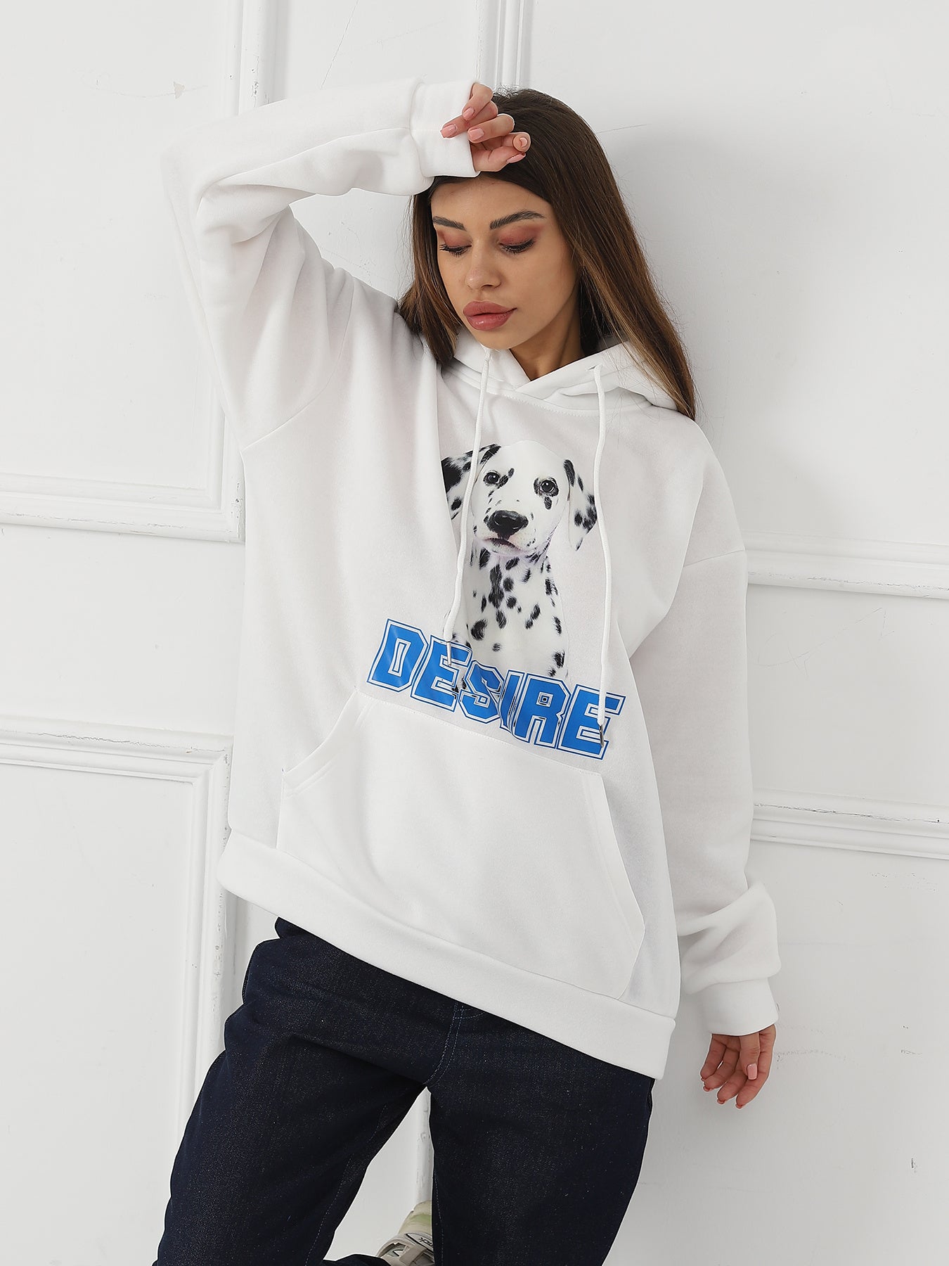 Women Fashionable Letter Printed Long Sleeved Hoodie Sweatshirt Jacket