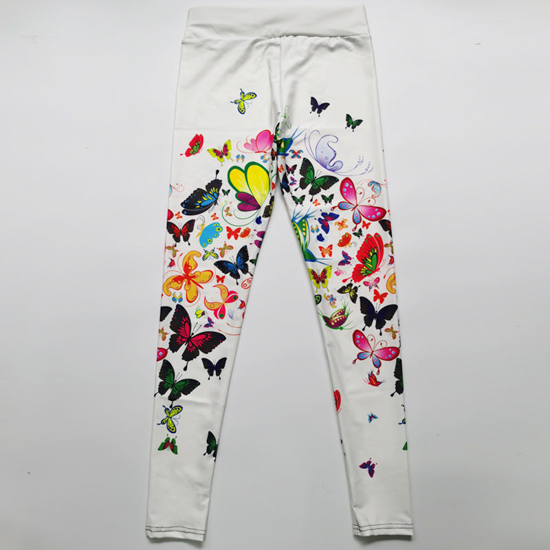 Sexy Printed Floral Butterfly High Waist Slim Yoga Pants Leggings