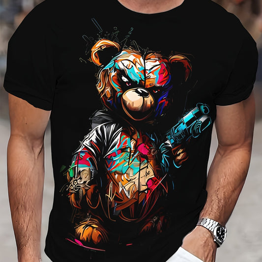 Men's Short Sleeved Bear Prints Fashion Hip Hop Streetwear Tees Shirts
