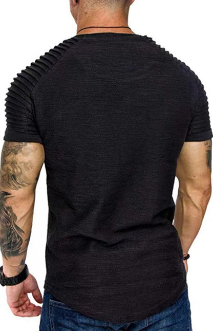 Men's Casual Poly Blend Ribbed Sleeve Tees Tops Shirts