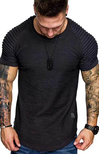 Men's Casual Poly Blend Ribbed Sleeve Tees Tops Shirts