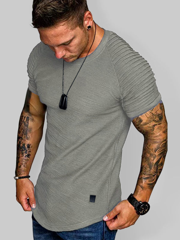 Men's Casual Poly Blend Ribbed Sleeve Tees Tops Shirts