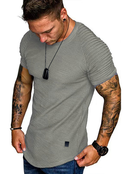 Men's Casual Poly Blend Ribbed Sleeve Tees Tops Shirts