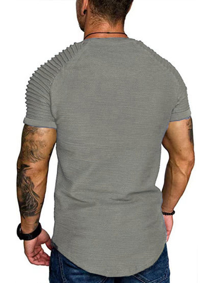 Men's Casual Poly Blend Ribbed Sleeve Tees Tops Shirts