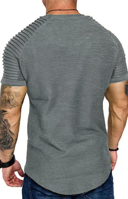 Men's Casual Poly Blend Ribbed Sleeve Tees Tops Shirts