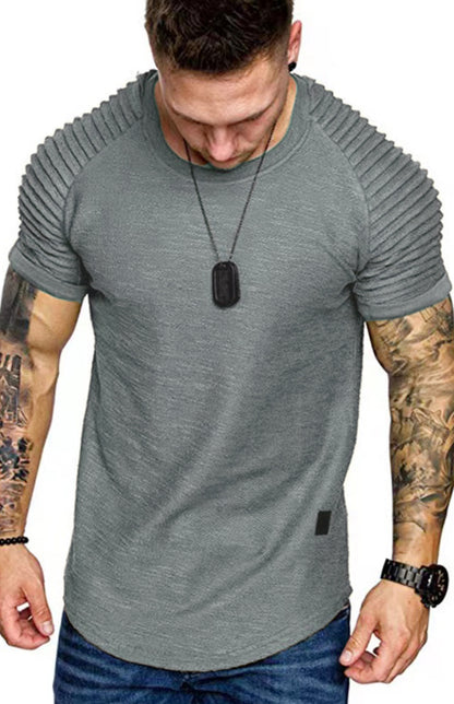 Men's Casual Poly Blend Ribbed Sleeve Tees Tops Shirts