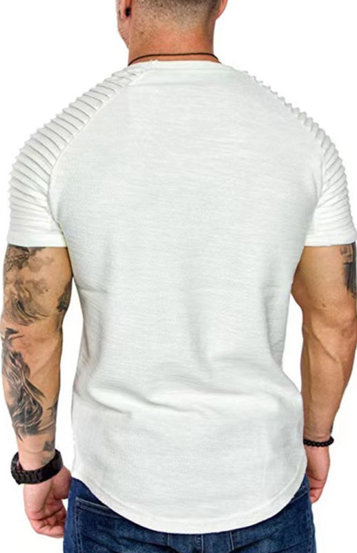 Men's Casual Poly Blend Ribbed Sleeve Tees Tops Shirts