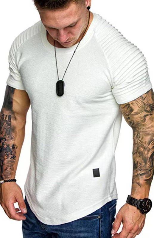 Men's Casual Poly Blend Ribbed Sleeve Tees Tops Shirts