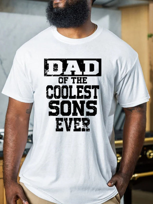 Men Dad of the Coolest Sons Ever Print Round Neck Short Sleeve T-Shirt