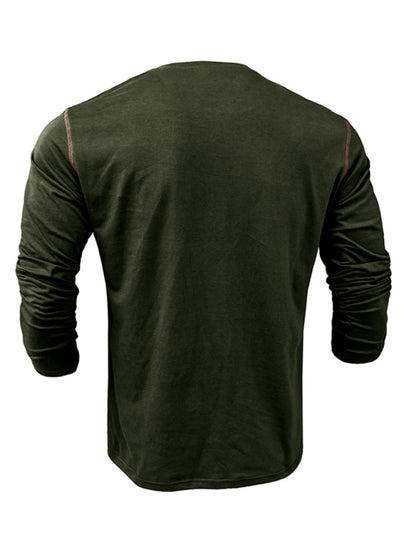 Men's Cotton Henley Color Block Knitted Long Sleeve T-Shirt