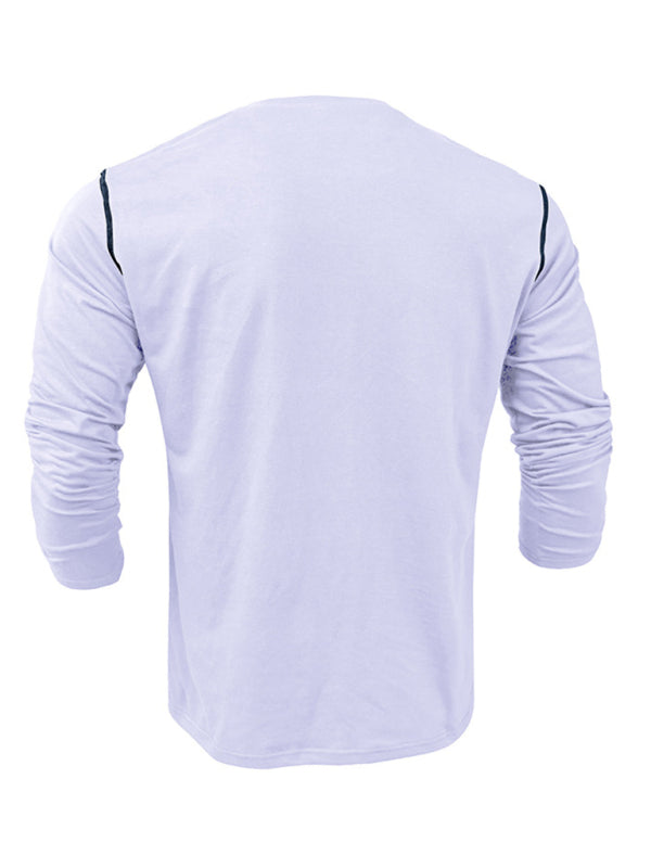 Men's Cotton Henley Color Block Knitted Long Sleeve T-Shirt