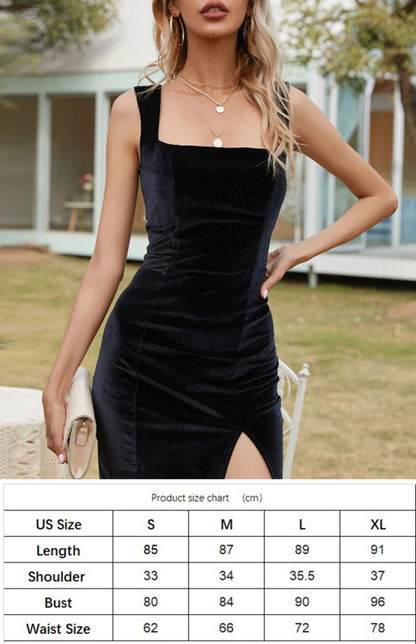 Sexy Open Square Neck Package Hip Slim Temperament Party Dress