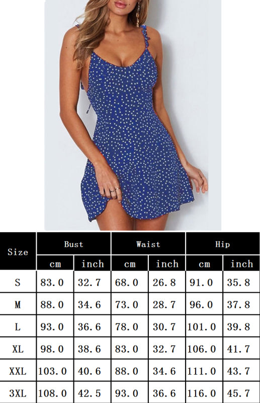 Women Summer Bohemia Polka Dot Print Lace Mini Party Dress