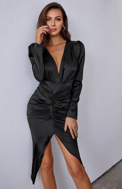 Women Fashion Deep V Sexy Pack Hip Evening Party Dress