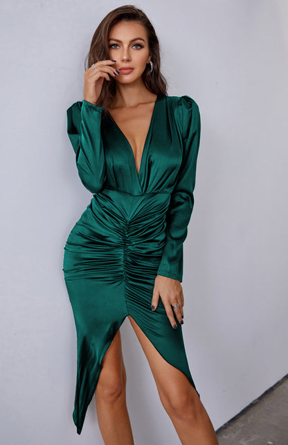 Women Fashion Deep V Sexy Pack Hip Evening Party Dress