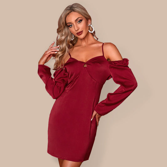 Women's Off-Shoulder Long Sleeve Party Evening Short Dress