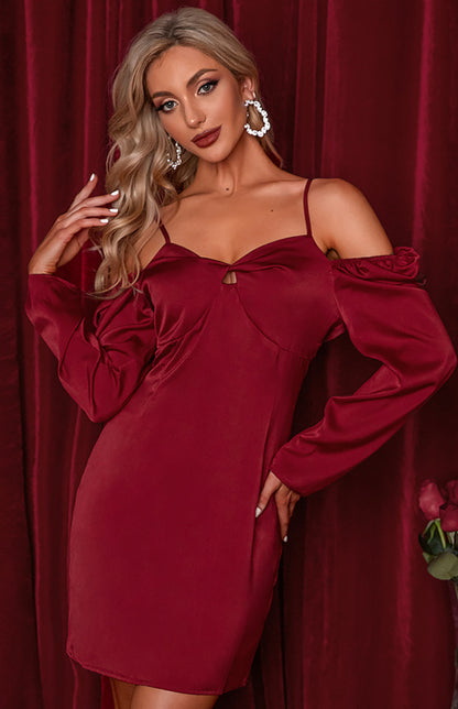 Women's Off-Shoulder Long Sleeve Party Evening Short Dress