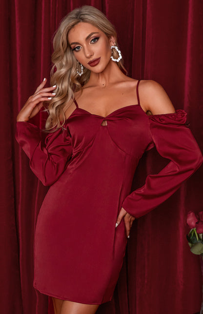 Women's Off-Shoulder Long Sleeve Party Evening Short Dress