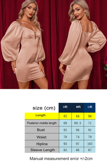 Women's Sexy Deep V Neck Long Sleeve Slim Party Dress