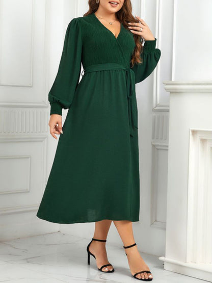 plus size women V-neck green design evening party dress