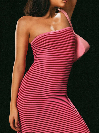 Women Tube top long knitted striped sexy slim fit hip-hugging party dress