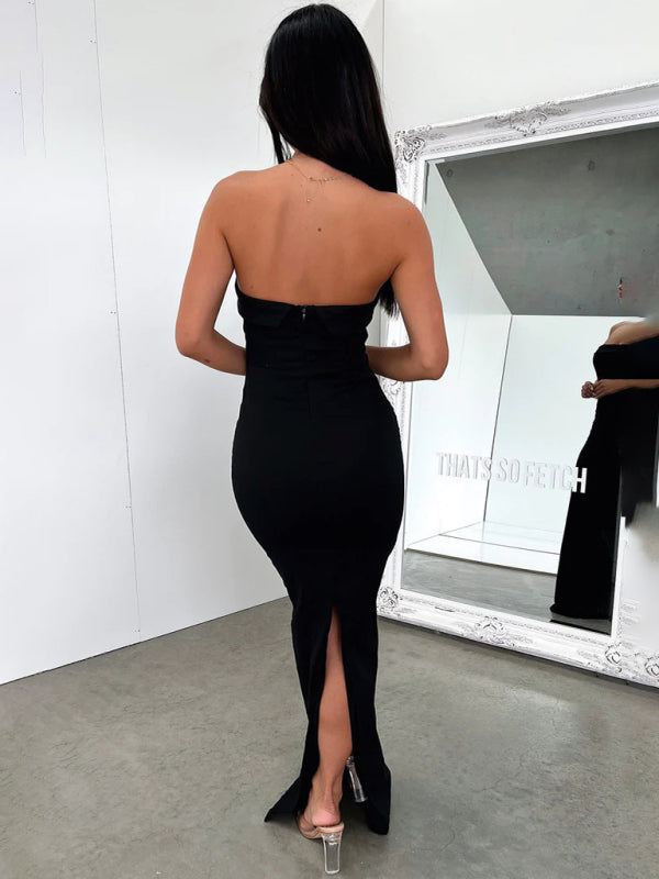 Sexy tube top slit cocktail backless long maxi party dress