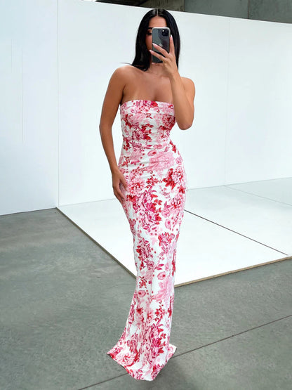 Sexy tube top slit cocktail backless long maxi party dress