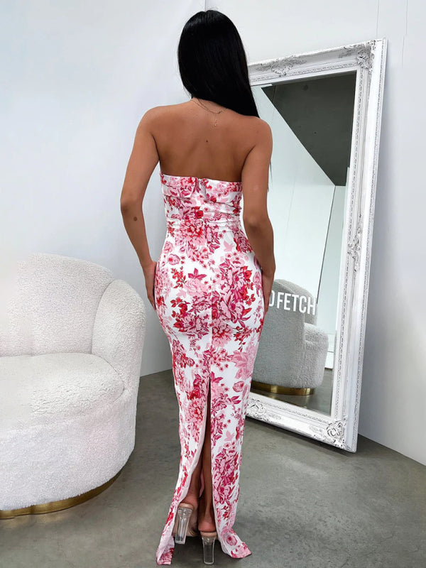 Sexy tube top slit cocktail backless long maxi party dress