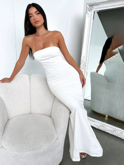 Sexy tube top slit cocktail backless long maxi party dress