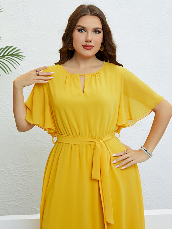 Plus size women Fashion V-neck strappy waist party dress