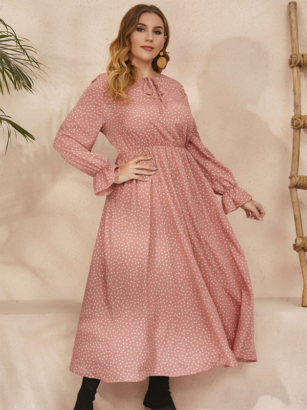 Plus size women polka-dot loose long-sleeved party dress