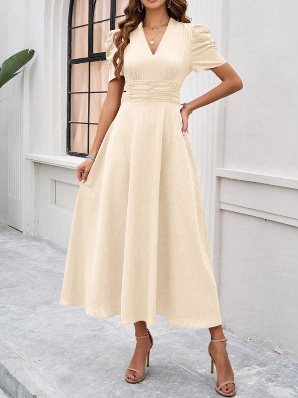 Women Elegant solid color waist Long Maxi Party Dress