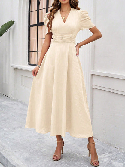 Women Elegant solid color waist Long Maxi Party Dress