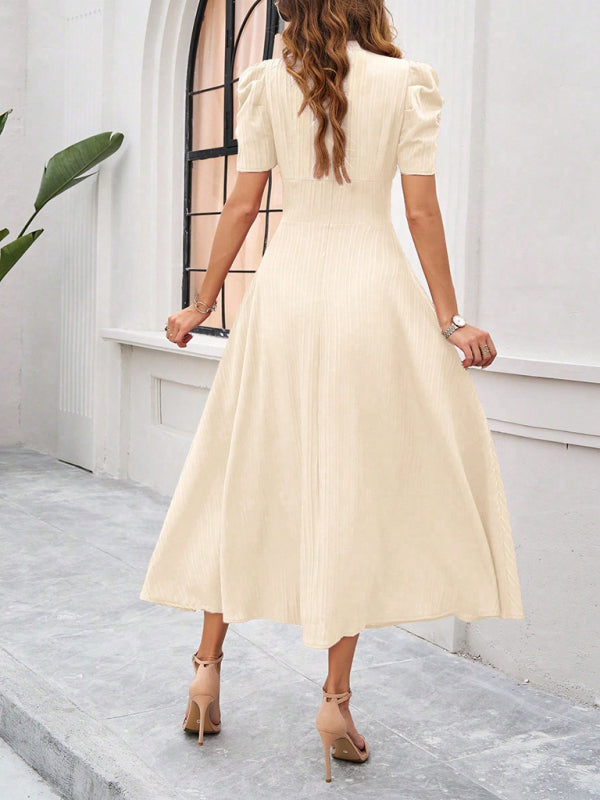 Women Elegant solid color waist Long Maxi Party Dress