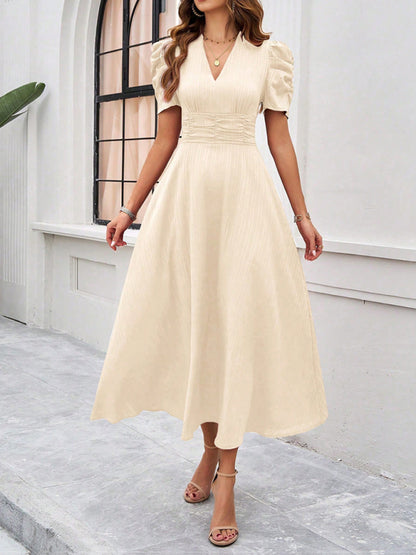 Women Elegant solid color waist Long Maxi Party Dress