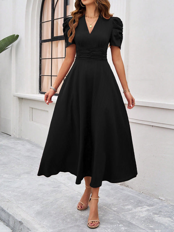 Women Elegant solid color waist Long Maxi Party Dress