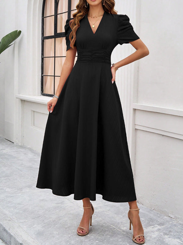 Women Elegant solid color waist Long Maxi Party Dress