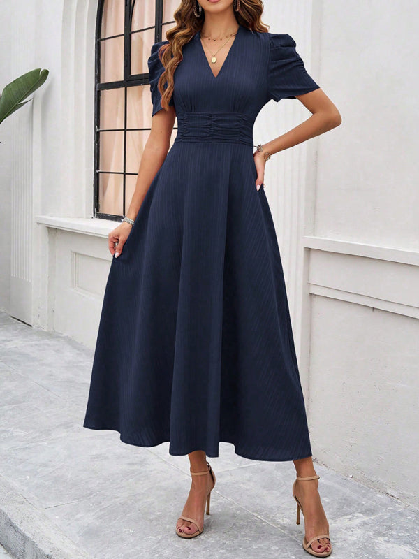 Women Elegant solid color waist Long Maxi Party Dress