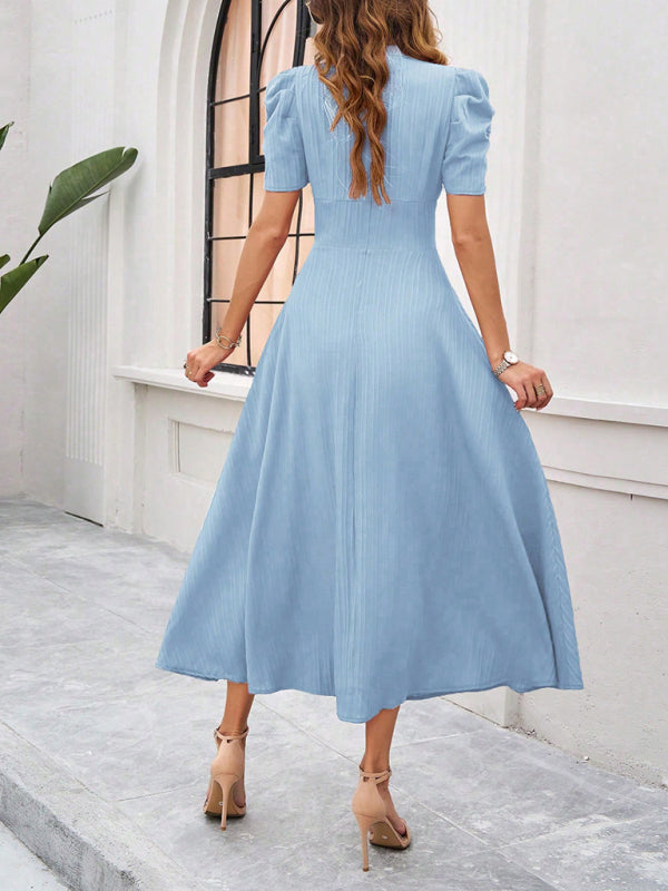 Women Elegant solid color waist Long Maxi Party Dress